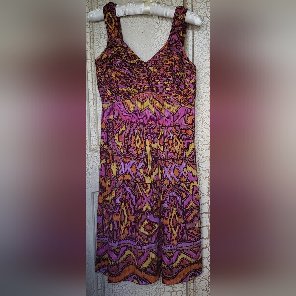 Spense Sundress Size 4 Purplish-Pink, Yellow, Orange Pretty Detailed Bodice